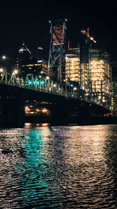 Preview wallpaper bridge, river, lights, buildings, night