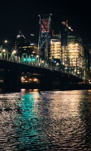 Preview wallpaper bridge, river, lights, buildings, night