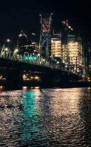 Preview wallpaper bridge, river, lights, buildings, night