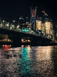 Preview wallpaper bridge, river, lights, buildings, night