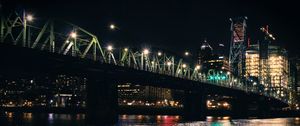 Preview wallpaper bridge, river, lights, buildings, night