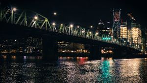 Preview wallpaper bridge, river, lights, buildings, night