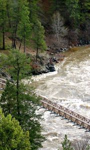 Preview wallpaper bridge, river, mountain, trees, stream