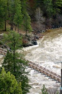 Preview wallpaper bridge, river, mountain, trees, stream