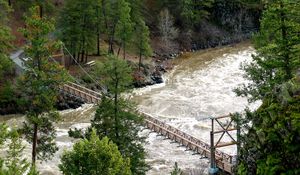 Preview wallpaper bridge, river, mountain, trees, stream