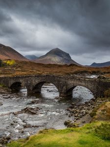 Preview wallpaper bridge, river, mountains, stream