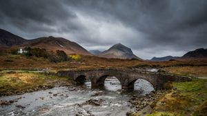 Preview wallpaper bridge, river, mountains, stream