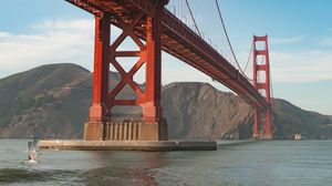 Preview wallpaper bridge, river, mountains