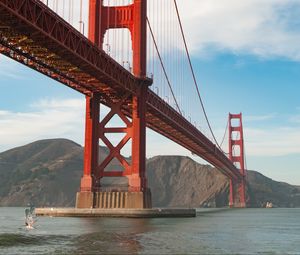Preview wallpaper bridge, river, mountains