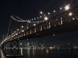 Preview wallpaper bridge, river, reflection, light, night