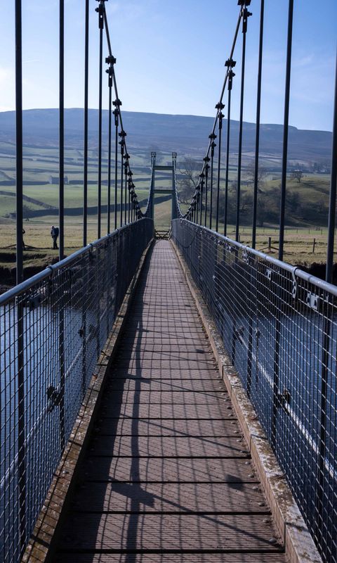 480x800 Wallpaper bridge, river, shadow, meadows