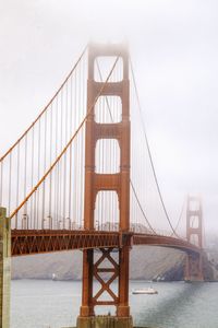 Preview wallpaper bridge, river, ship, fog