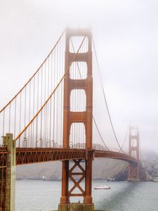 Preview wallpaper bridge, river, ship, fog