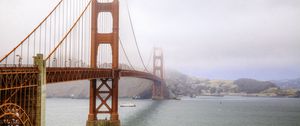 Preview wallpaper bridge, river, ship, fog