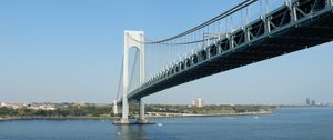 Preview wallpaper bridge, river, shore, sky, architecture