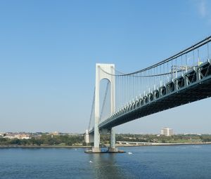 Preview wallpaper bridge, river, shore, sky, architecture