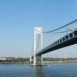 Preview wallpaper bridge, river, shore, sky, architecture