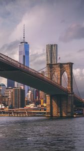 Preview wallpaper bridge, river, skyscrapers, buildings, new york, usa