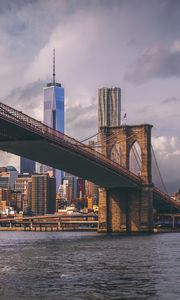 Preview wallpaper bridge, river, skyscrapers, buildings, new york, usa