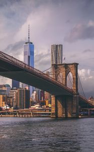 Preview wallpaper bridge, river, skyscrapers, buildings, new york, usa