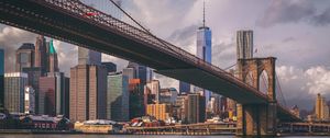 Preview wallpaper bridge, river, skyscrapers, buildings, new york, usa