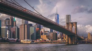 Preview wallpaper bridge, river, skyscrapers, buildings, new york, usa