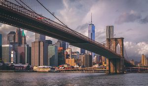 Preview wallpaper bridge, river, skyscrapers, buildings, new york, usa