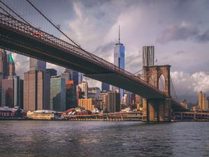 Preview wallpaper bridge, river, skyscrapers, buildings, new york, usa