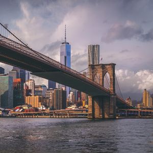 Preview wallpaper bridge, river, skyscrapers, buildings, new york, usa