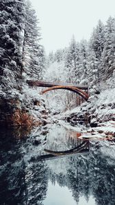 Preview wallpaper bridge, river, snow, winter, landscape