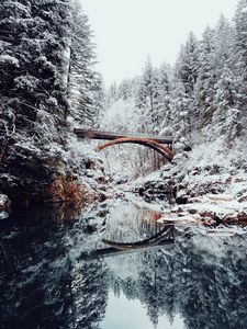 Preview wallpaper bridge, river, snow, winter, landscape