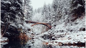 Preview wallpaper bridge, river, snow, winter, landscape