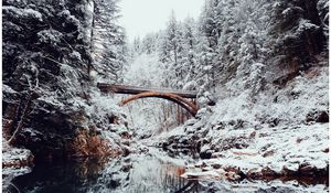Preview wallpaper bridge, river, snow, winter, landscape
