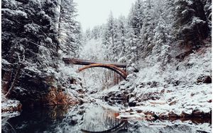 Preview wallpaper bridge, river, snow, winter, landscape
