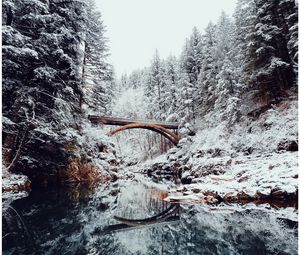 Preview wallpaper bridge, river, snow, winter, landscape