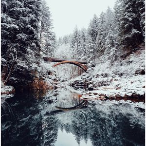 Preview wallpaper bridge, river, snow, winter, landscape