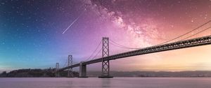 Preview wallpaper bridge, river, stars, night