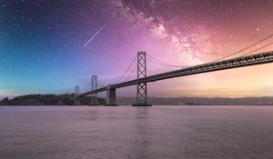 Preview wallpaper bridge, river, stars, night