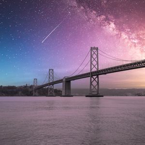 Preview wallpaper bridge, river, stars, night