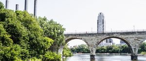 Preview wallpaper bridge, river, tower, building