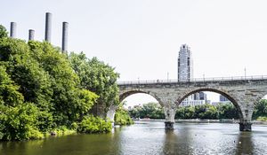Preview wallpaper bridge, river, tower, building