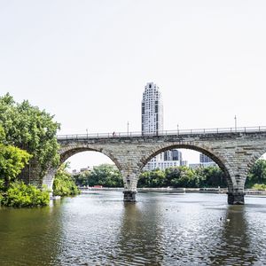 Preview wallpaper bridge, river, tower, building