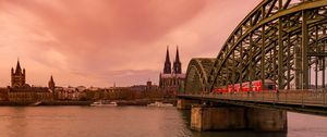 Preview wallpaper bridge, river, towers, buildings, boats