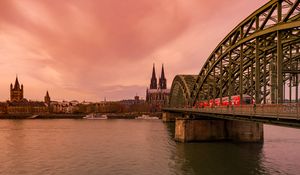 Preview wallpaper bridge, river, towers, buildings, boats