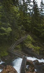 Preview wallpaper bridge, river, trees, stones, rocks