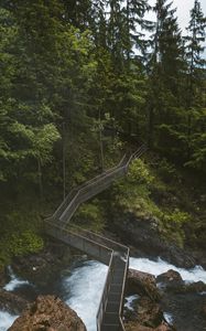 Preview wallpaper bridge, river, trees, stones, rocks