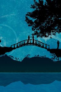 Preview wallpaper bridge, river, trees, people, silhouette