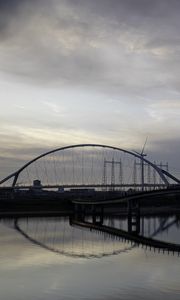 Preview wallpaper bridge, river, water, reflection, clouds, sky