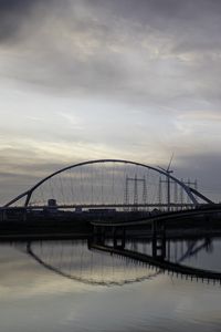 Preview wallpaper bridge, river, water, reflection, clouds, sky