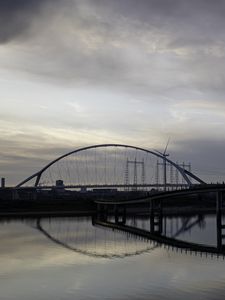 Preview wallpaper bridge, river, water, reflection, clouds, sky
